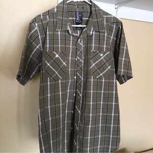 BillaBong Casual Cotton Neutral Plaid Shirt MSzL NWOT Short Sleeve/Collar